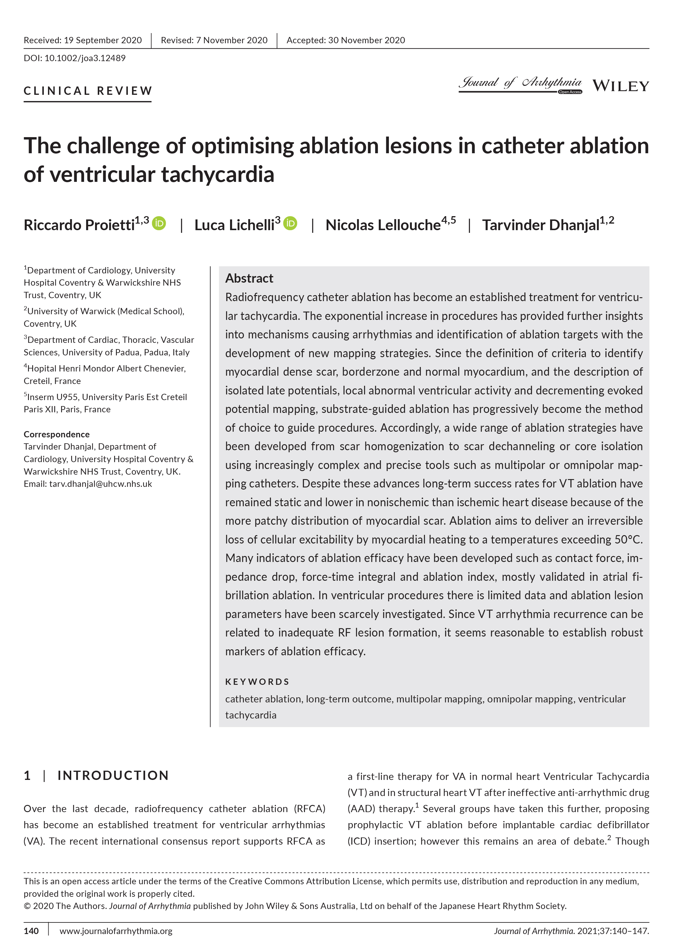 The challenge of optimising ablation lesions in catheter ablation of ventricular tachycardia